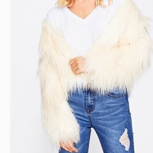 Winter White Faux Fur Cropped Jacket